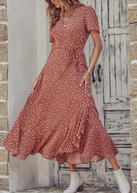 PRETTYGARDEN Women's Summer Maxi Dress Casual Wrap Floral Boho Short Sleeve V Neck Split Ruffle Beach Long Dresses PRETTYGARDEN