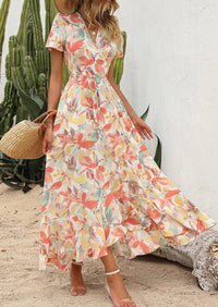 PRETTYGARDEN Women's Summer Maxi Dress Casual Wrap Floral Boho Short Sleeve V Neck Split Ruffle Beach Long Dresses PRETTYGARDEN