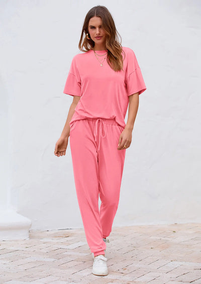 PRETTYGARDEN Women's Two Piece Lounge Sets Spring Summer Jogger Pants Vacation Outfits Travel Airplane Matching Clothes PRETTYGARDEN