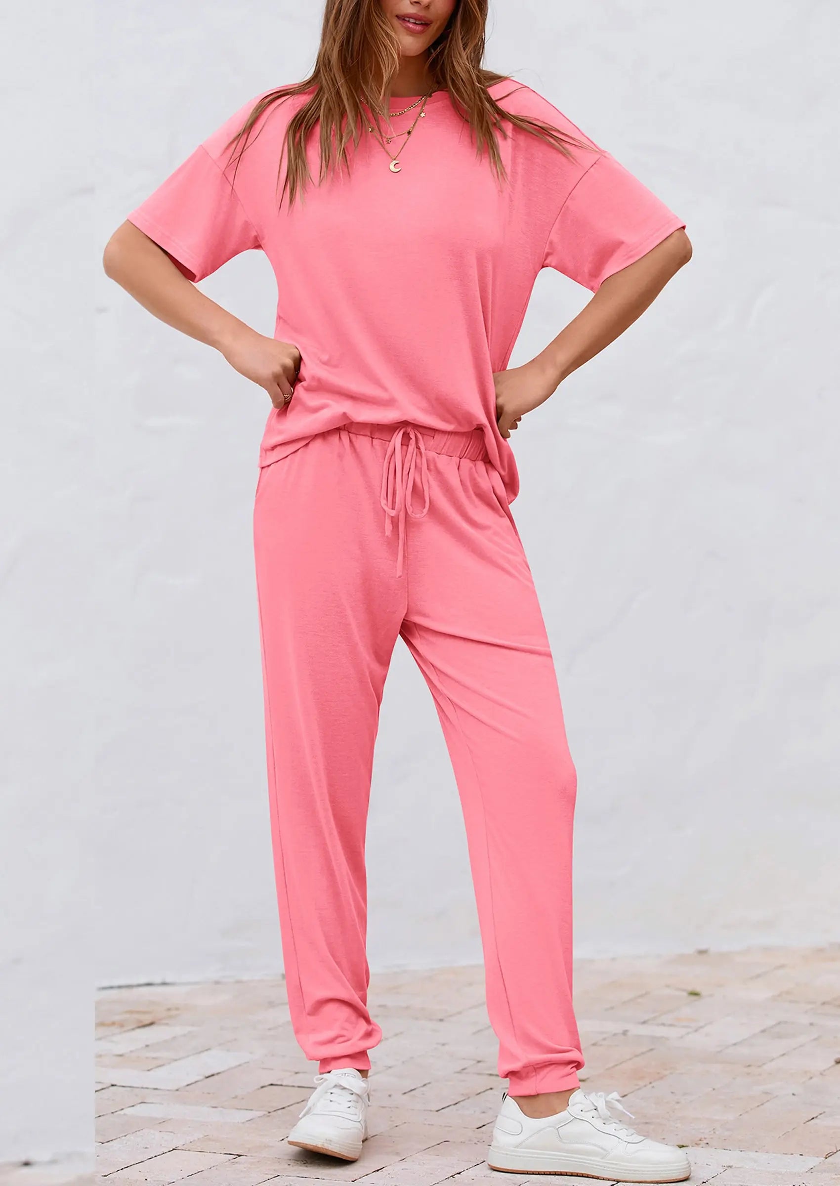 PRETTYGARDEN Women's Two Piece Lounge Sets Spring Summer Jogger Pants Vacation Outfits Travel Airplane Matching Clothes PRETTYGARDEN