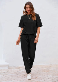 PRETTYGARDEN Women's Two Piece Lounge Sets Spring Summer Jogger Pants Vacation Outfits Travel Airplane Matching Clothes PRETTYGARDEN