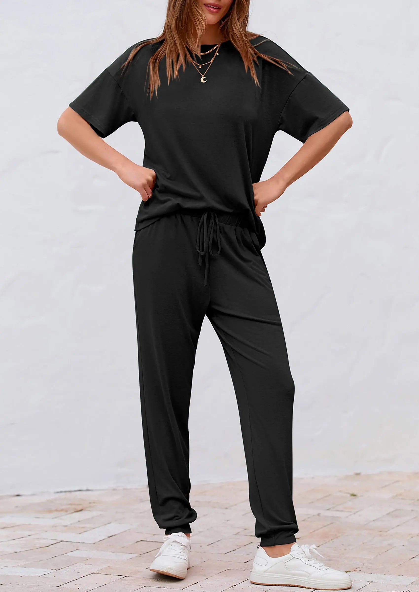 PRETTYGARDEN Women's Two Piece Lounge Sets Spring Summer Jogger Pants Vacation Outfits Travel Airplane Matching Clothes PRETTYGARDEN
