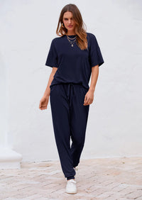 PRETTYGARDEN Women's Two Piece Lounge Sets Spring Summer Jogger Pants Vacation Outfits Travel Airplane Matching Clothes PRETTYGARDEN