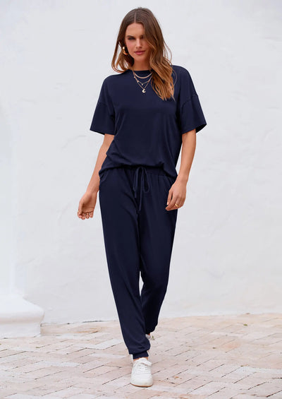PRETTYGARDEN Women's Two Piece Lounge Sets Spring Summer Jogger Pants Vacation Outfits Travel Airplane Matching Clothes PRETTYGARDEN