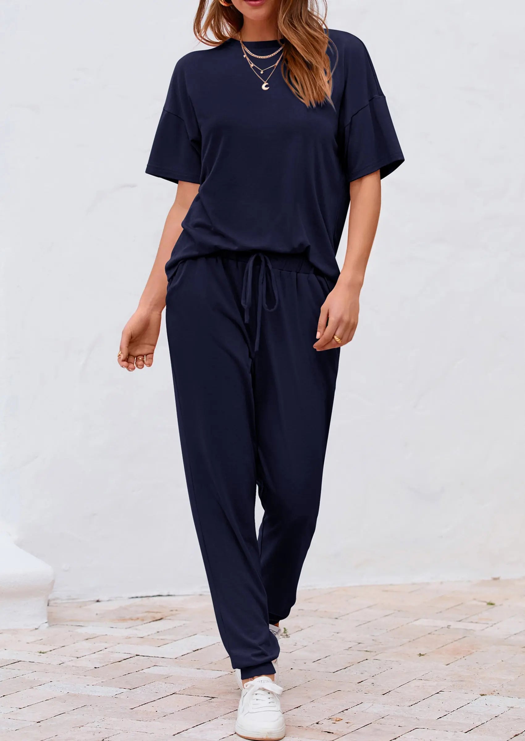 PRETTYGARDEN Women's Two Piece Lounge Sets Spring Summer Jogger Pants Vacation Outfits Travel Airplane Matching Clothes PRETTYGARDEN
