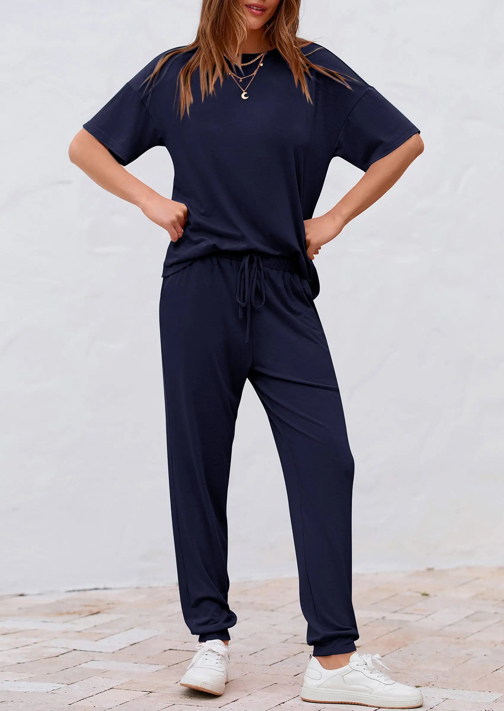PRETTYGARDEN Women's Two Piece Lounge Sets Spring Summer Jogger Pants Vacation Outfits Travel Airplane Matching Clothes PRETTYGARDEN