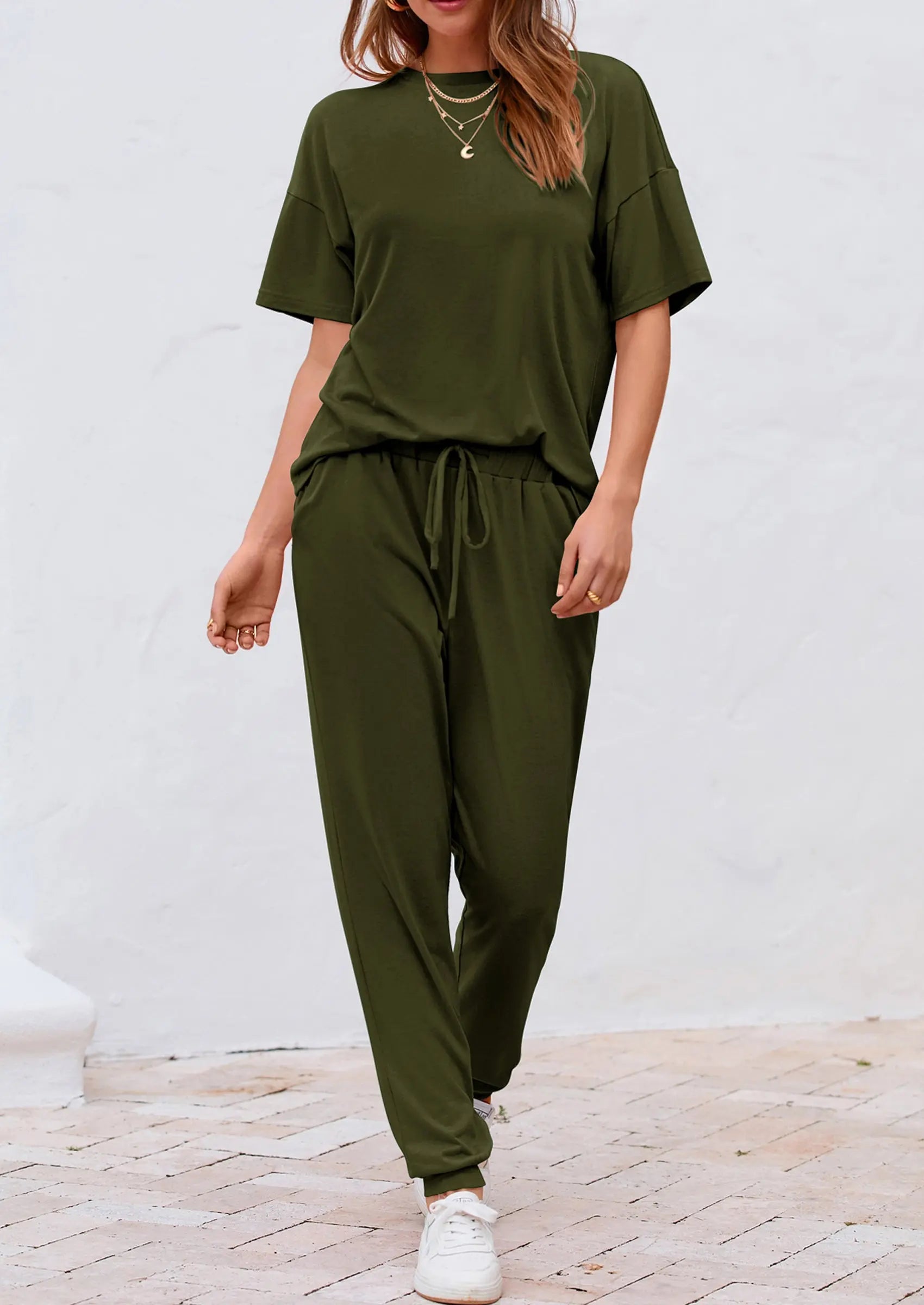 PRETTYGARDEN Women's Two Piece Lounge Sets Spring Summer Jogger Pants Vacation Outfits Travel Airplane Matching Clothes PRETTYGARDEN