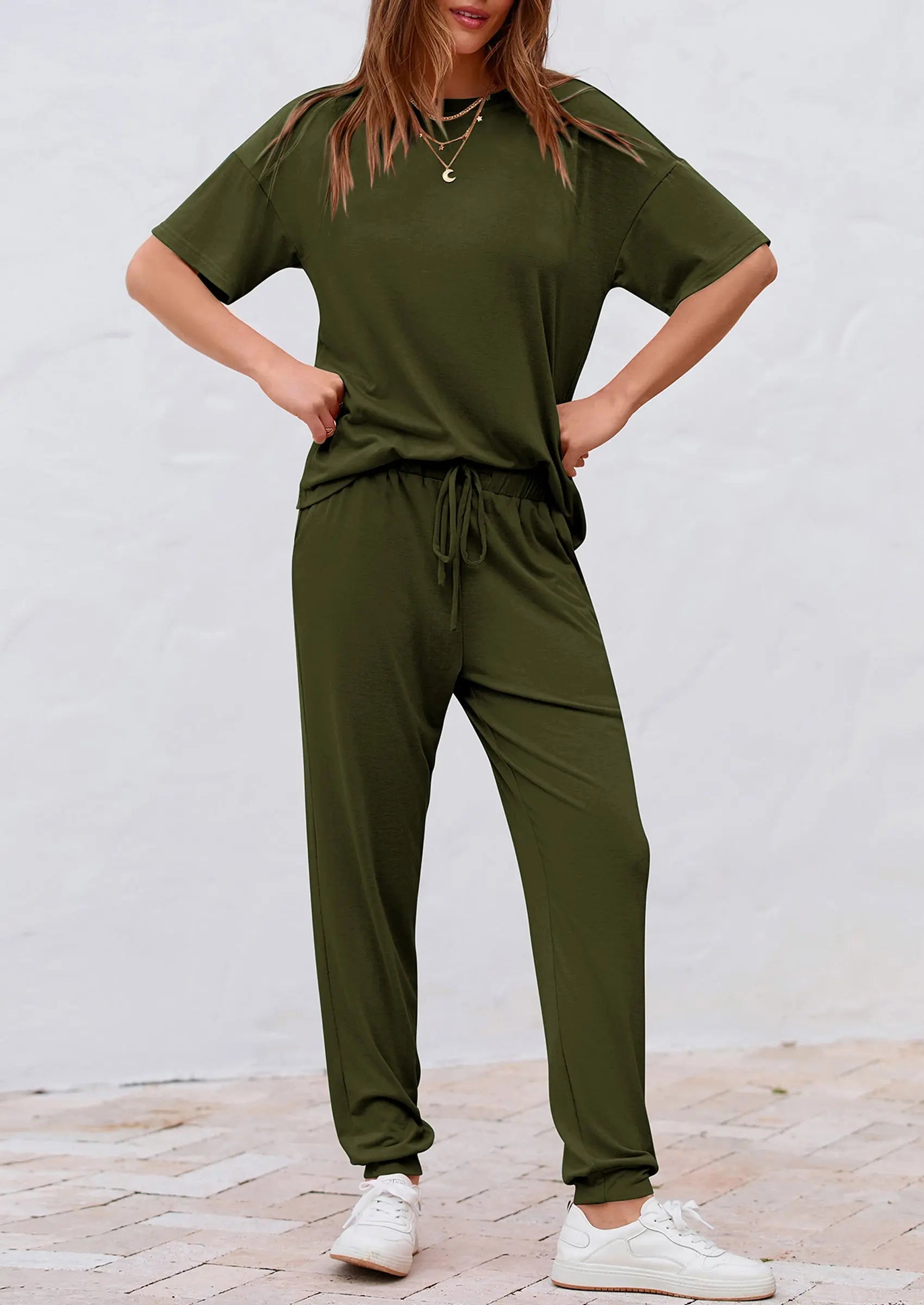 PRETTYGARDEN Women's Two Piece Lounge Sets Spring Summer Jogger Pants Vacation Outfits Travel Airplane Matching Clothes PRETTYGARDEN