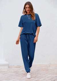 PRETTYGARDEN Women's Two Piece Lounge Sets Spring Summer Jogger Pants Vacation Outfits Travel Airplane Matching Clothes PRETTYGARDEN