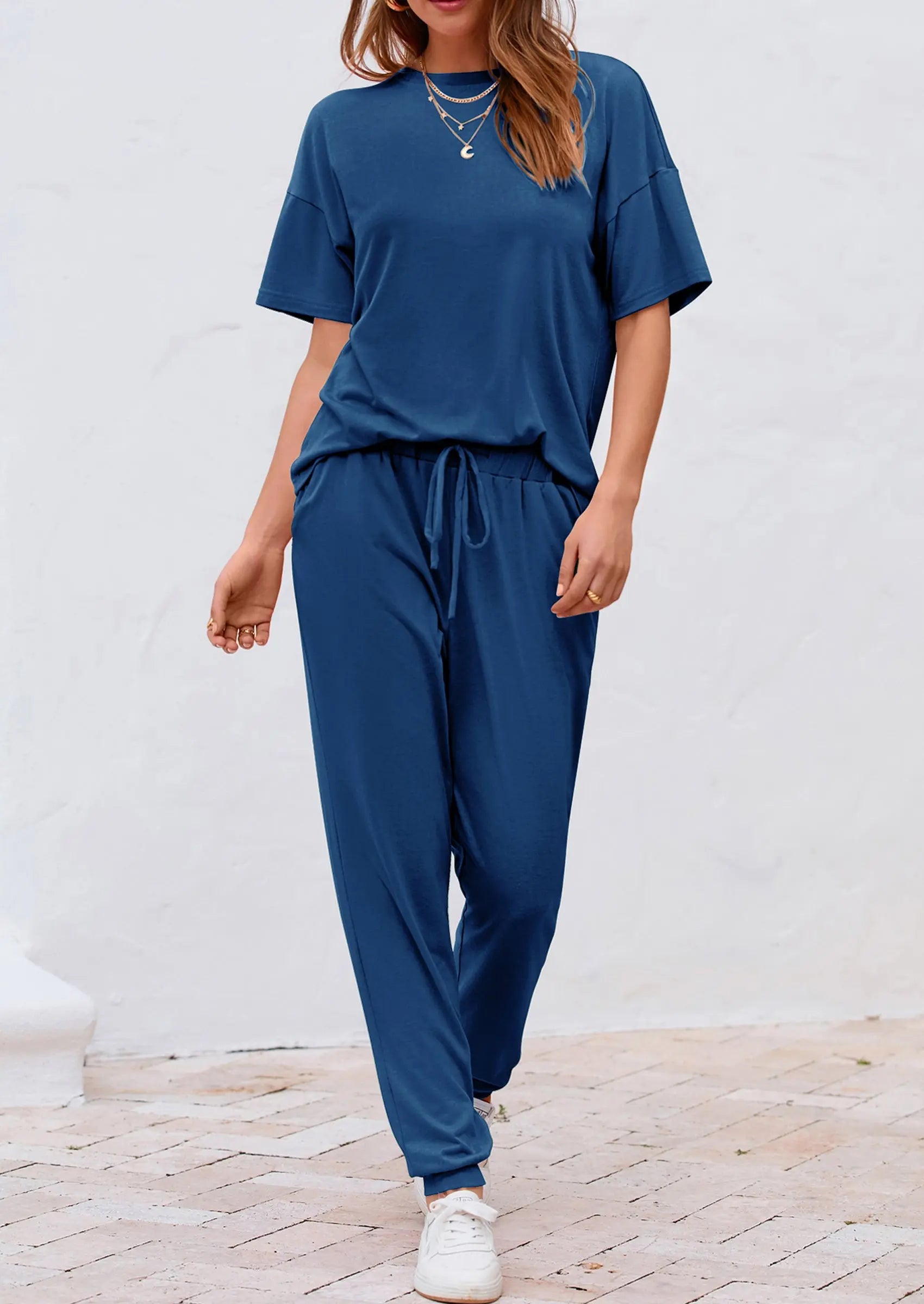 PRETTYGARDEN Women's Two Piece Lounge Sets Spring Summer Jogger Pants Vacation Outfits Travel Airplane Matching Clothes PRETTYGARDEN