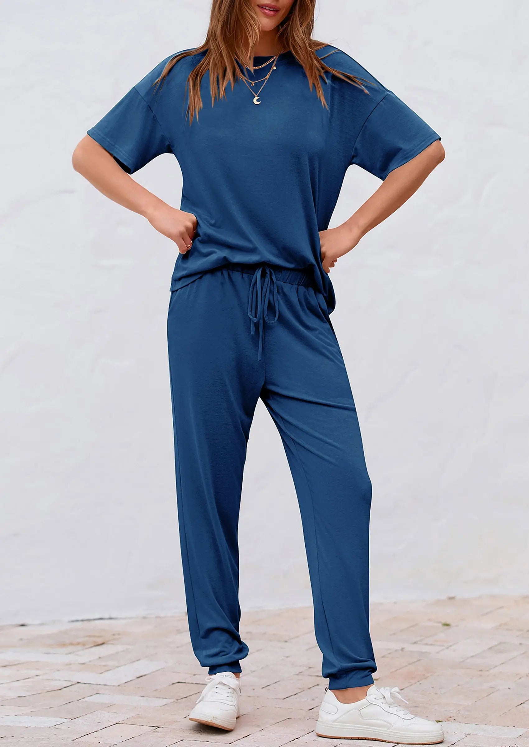 PRETTYGARDEN Women's Two Piece Lounge Sets Spring Summer Jogger Pants Vacation Outfits Travel Airplane Matching Clothes PRETTYGARDEN