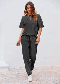 PRETTYGARDEN Women's Two Piece Lounge Sets Spring Summer Jogger Pants Vacation Outfits Travel Airplane Matching Clothes PRETTYGARDEN