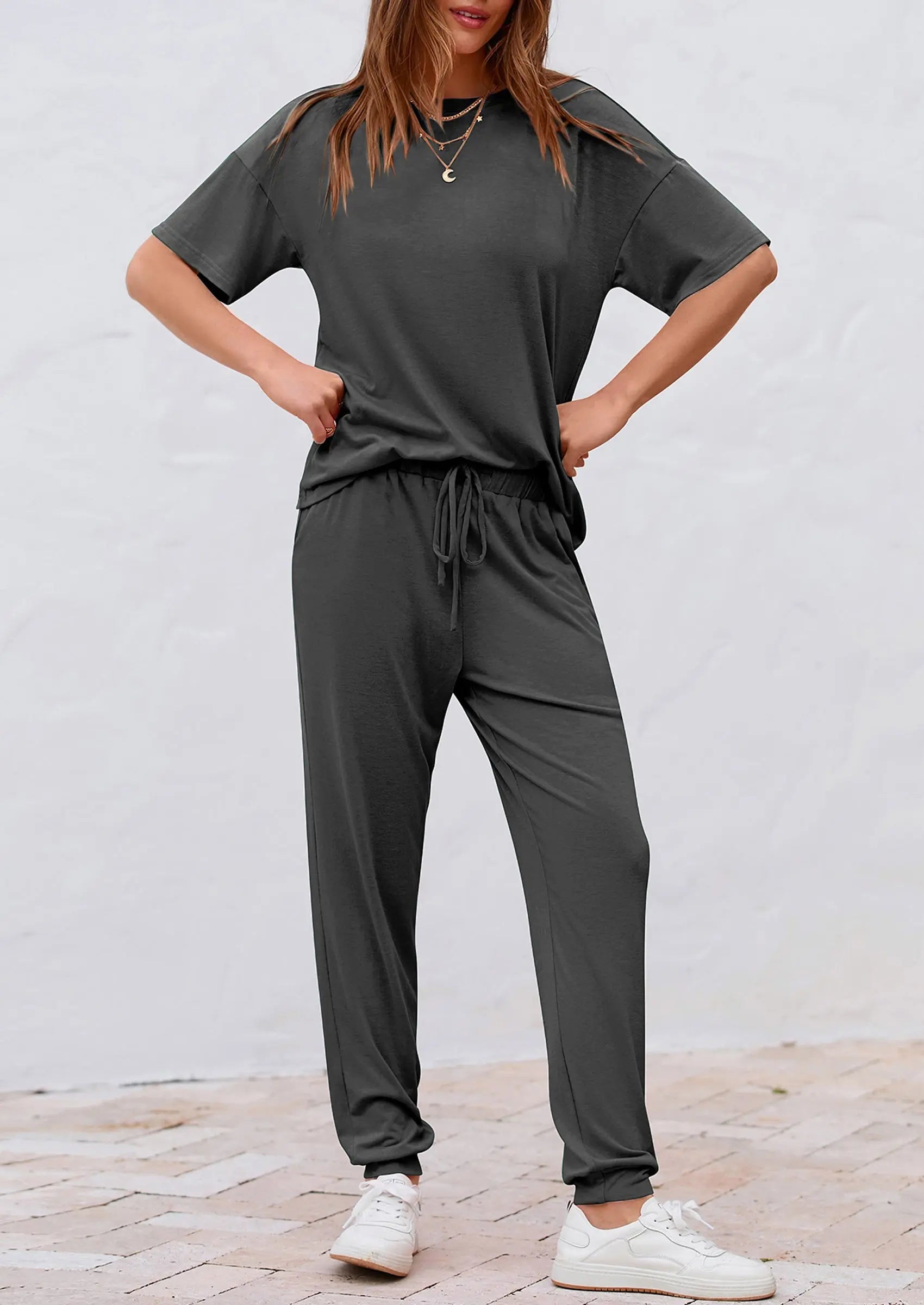 PRETTYGARDEN Women's Two Piece Lounge Sets Spring Summer Jogger Pants Vacation Outfits Travel Airplane Matching Clothes PRETTYGARDEN