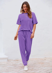 PRETTYGARDEN Women's Two Piece Lounge Sets Spring Summer Jogger Pants Vacation Outfits Travel Airplane Matching Clothes PRETTYGARDEN