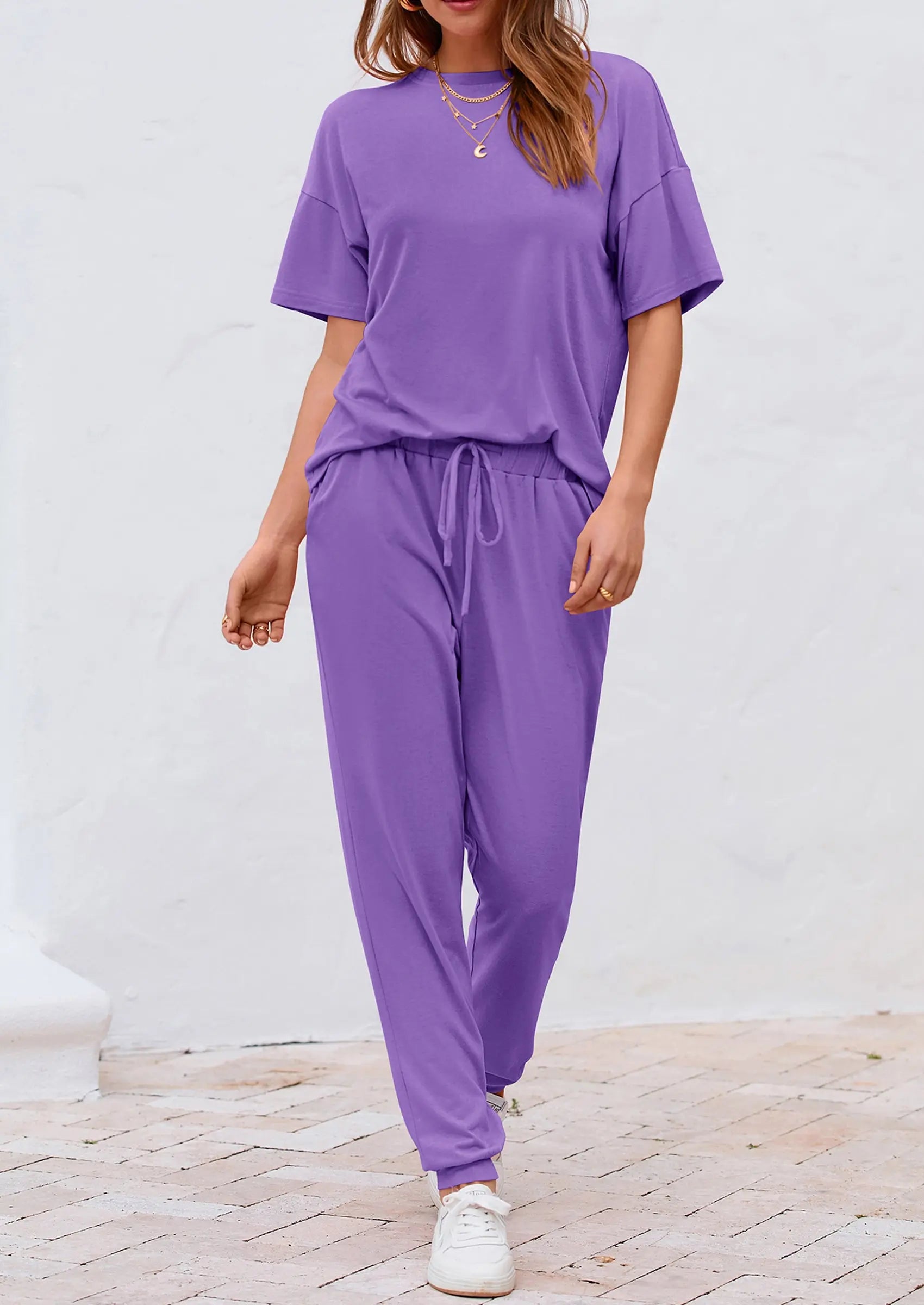 PRETTYGARDEN Women's Two Piece Lounge Sets Spring Summer Jogger Pants Vacation Outfits Travel Airplane Matching Clothes PRETTYGARDEN