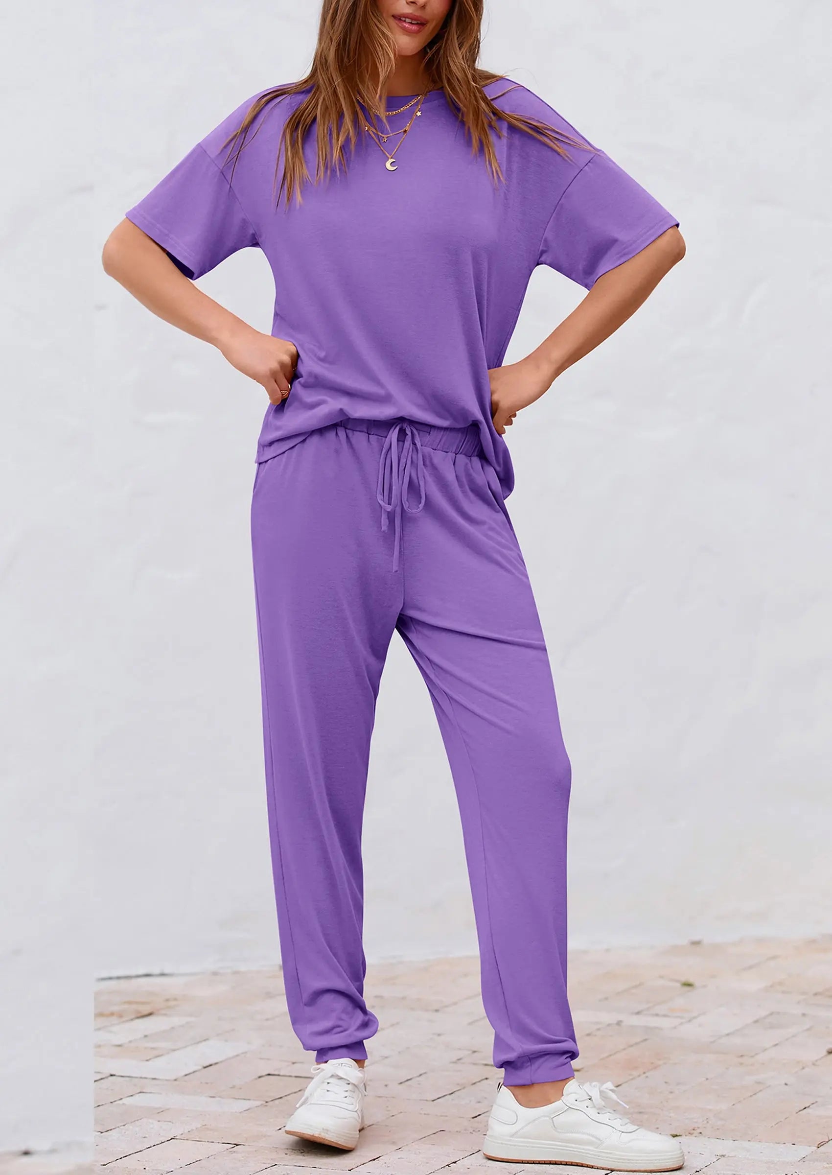 PRETTYGARDEN Women's Two Piece Lounge Sets Spring Summer Jogger Pants Vacation Outfits Travel Airplane Matching Clothes PRETTYGARDEN