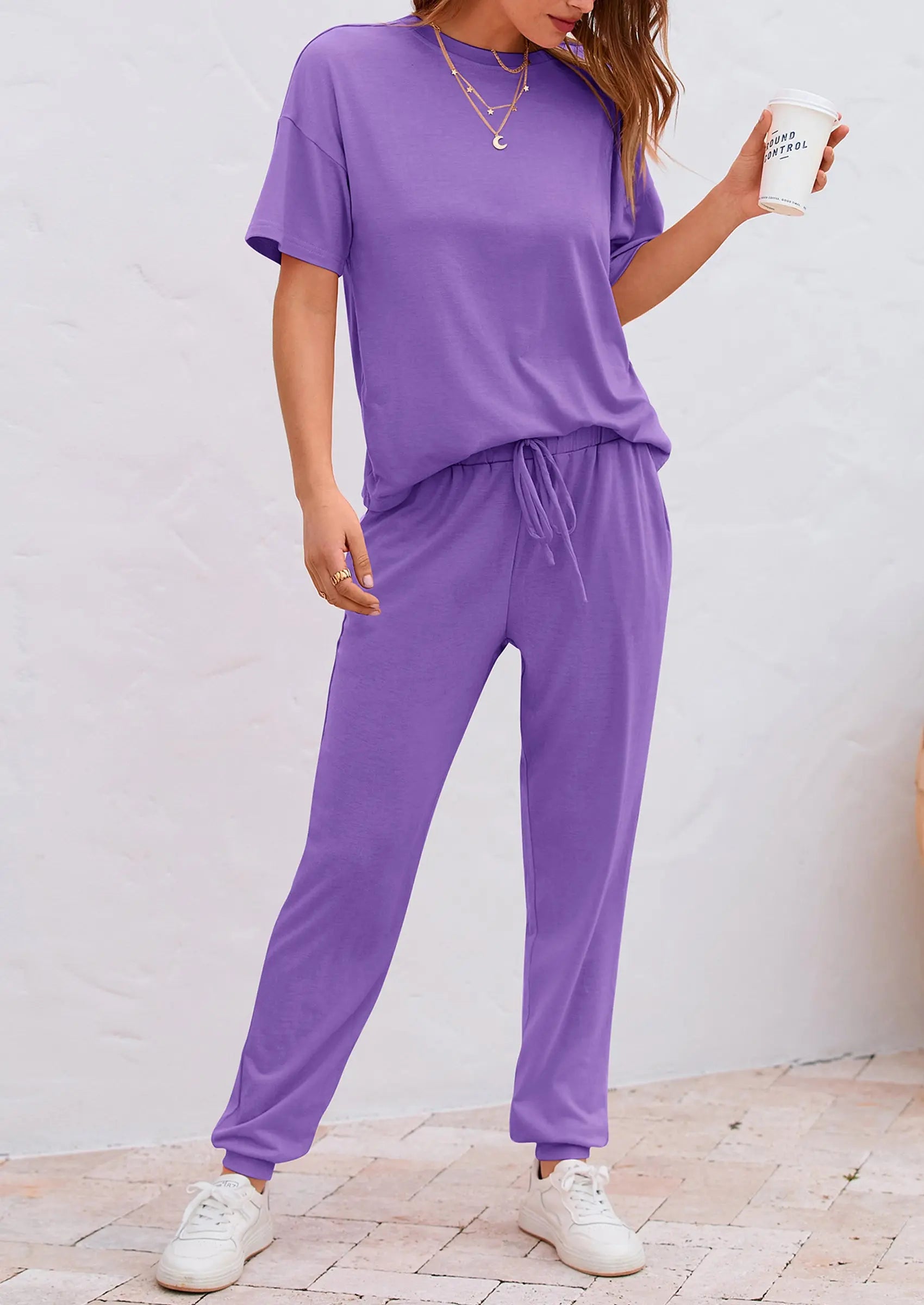PRETTYGARDEN Women's Two Piece Lounge Sets Spring Summer Jogger Pants Vacation Outfits Travel Airplane Matching Clothes PRETTYGARDEN