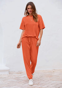 PRETTYGARDEN Women's Two Piece Lounge Sets Spring Summer Jogger Pants Vacation Outfits Travel Airplane Matching Clothes PRETTYGARDEN
