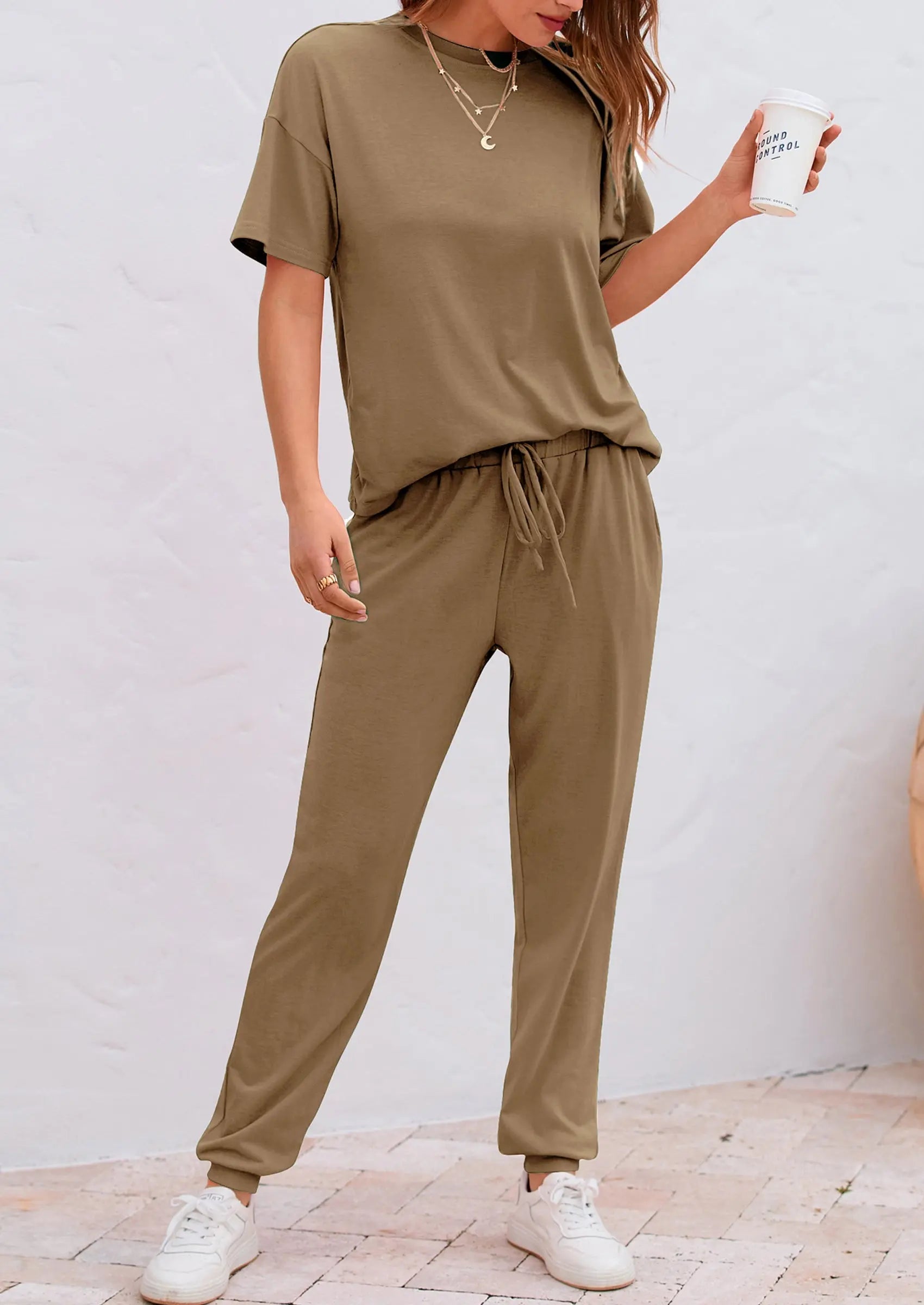 PRETTYGARDEN Women's Two Piece Lounge Sets Spring Summer Jogger Pants Vacation Outfits Travel Airplane Matching Clothes PRETTYGARDEN
