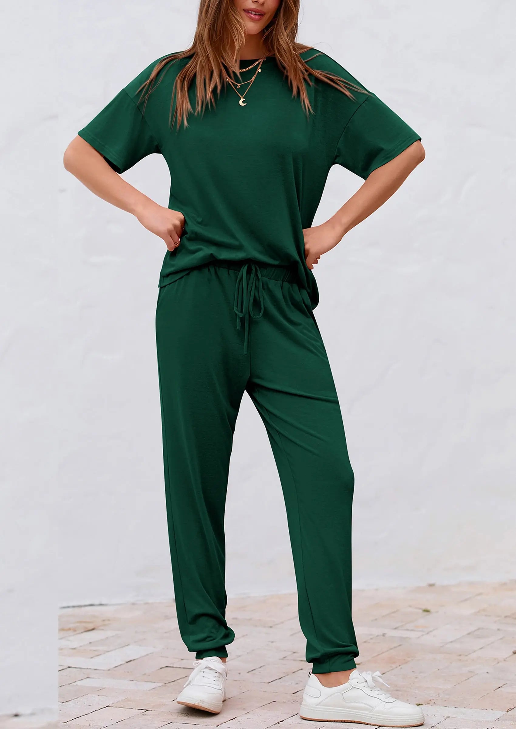 PRETTYGARDEN Women's Two Piece Lounge Sets Spring Summer Jogger Pants Vacation Outfits Travel Airplane Matching Clothes PRETTYGARDEN