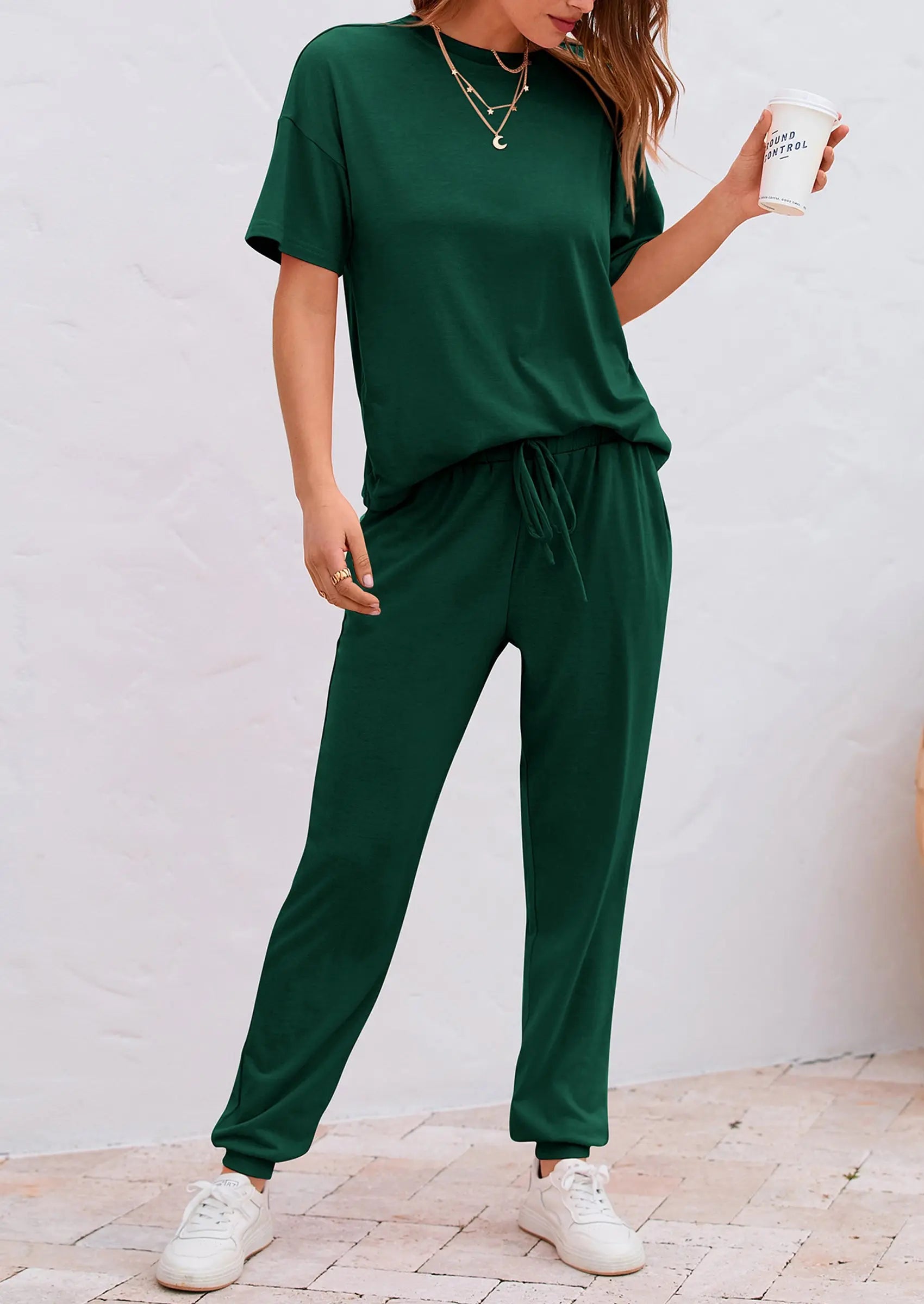 PRETTYGARDEN Women's Two Piece Lounge Sets Spring Summer Jogger Pants Vacation Outfits Travel Airplane Matching Clothes PRETTYGARDEN
