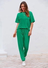 PRETTYGARDEN Women's Two Piece Lounge Sets Spring Summer Jogger Pants Vacation Outfits Travel Airplane Matching Clothes PRETTYGARDEN