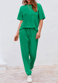 PRETTYGARDEN Women's Two Piece Lounge Sets Spring Summer Jogger Pants Vacation Outfits Travel Airplane Matching Clothes PRETTYGARDEN