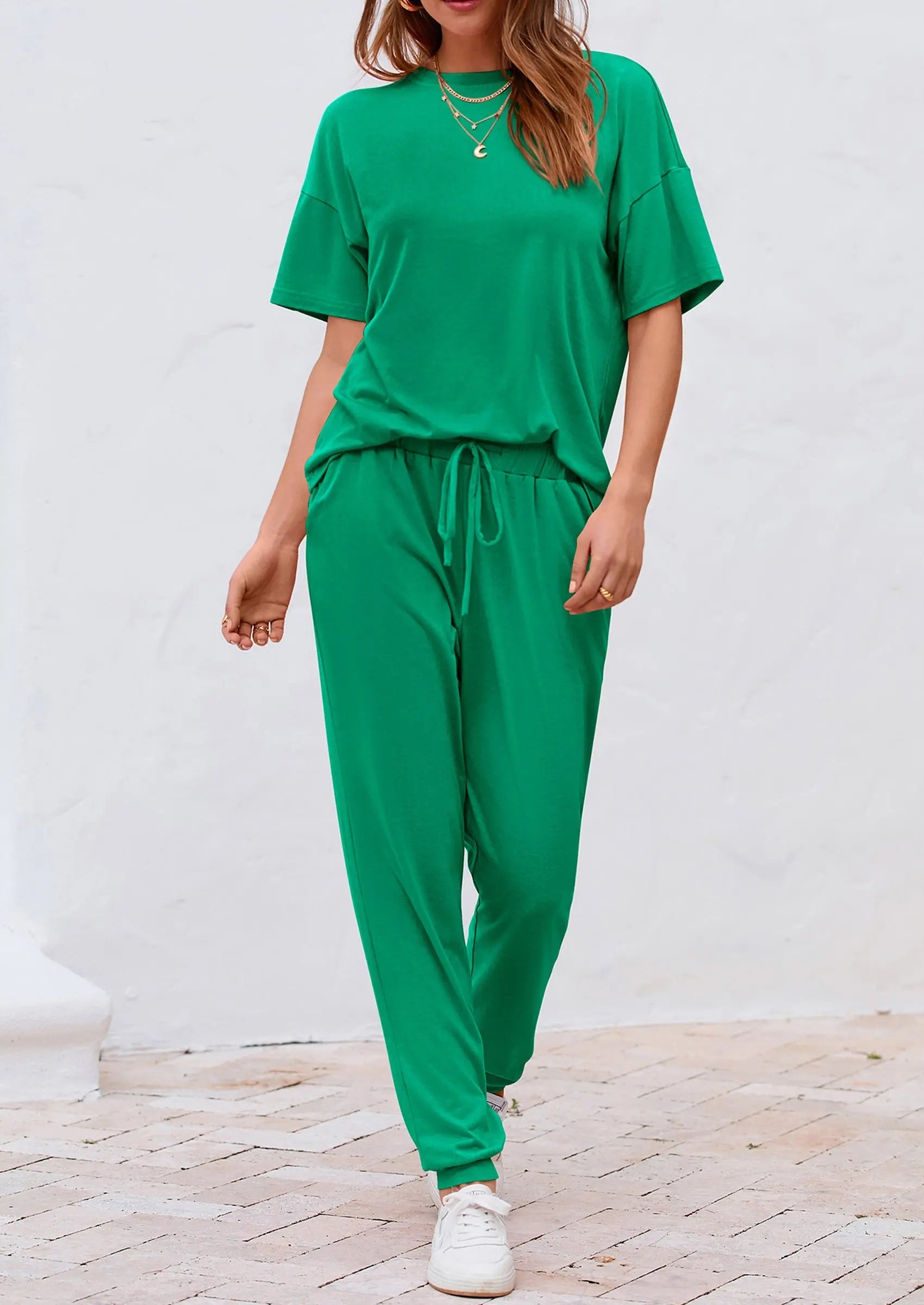 PRETTYGARDEN Women's Two Piece Lounge Sets Spring Summer Jogger Pants Vacation Outfits Travel Airplane Matching Clothes PRETTYGARDEN