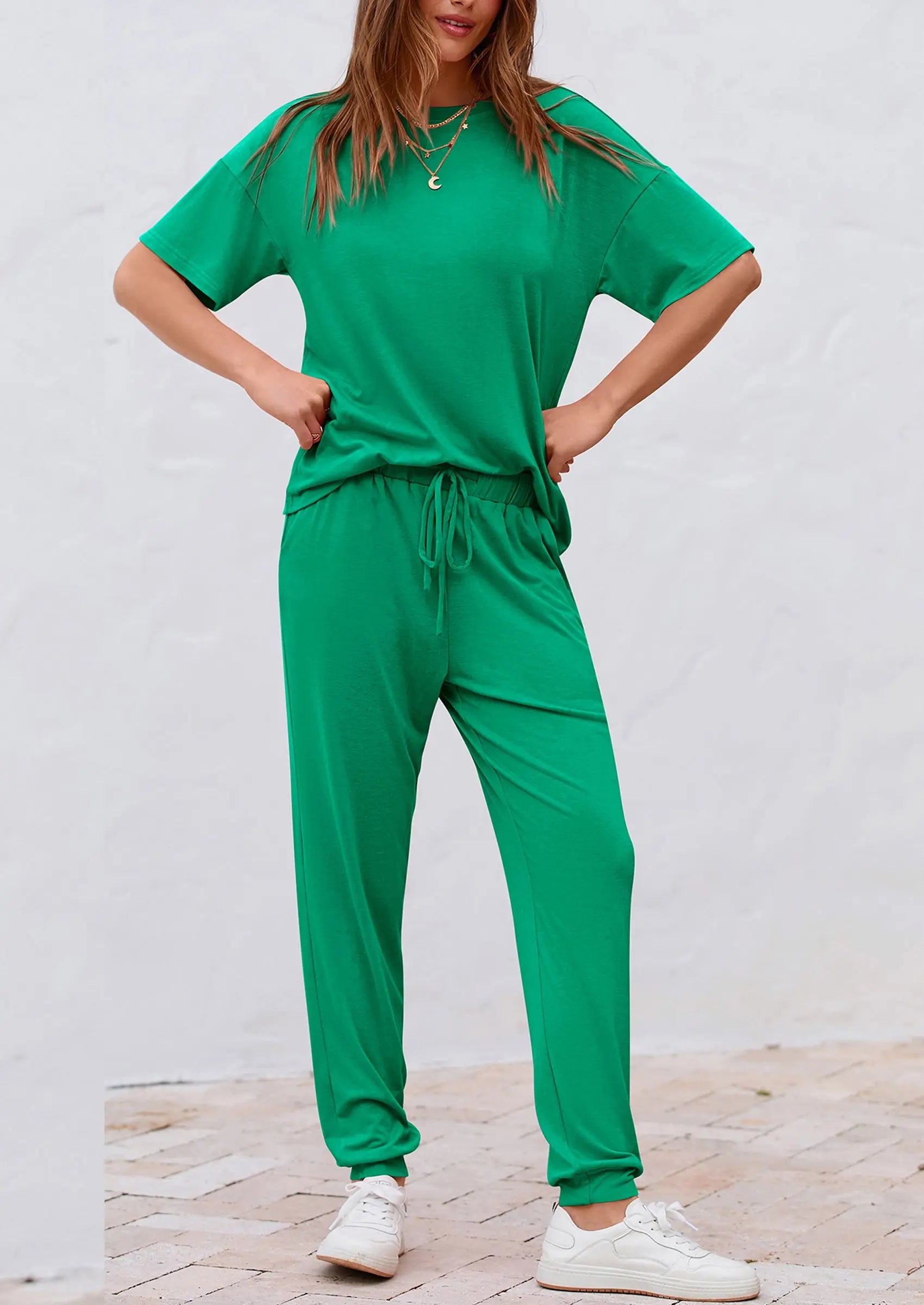 PRETTYGARDEN Women's Two Piece Lounge Sets Spring Summer Jogger Pants Vacation Outfits Travel Airplane Matching Clothes PRETTYGARDEN