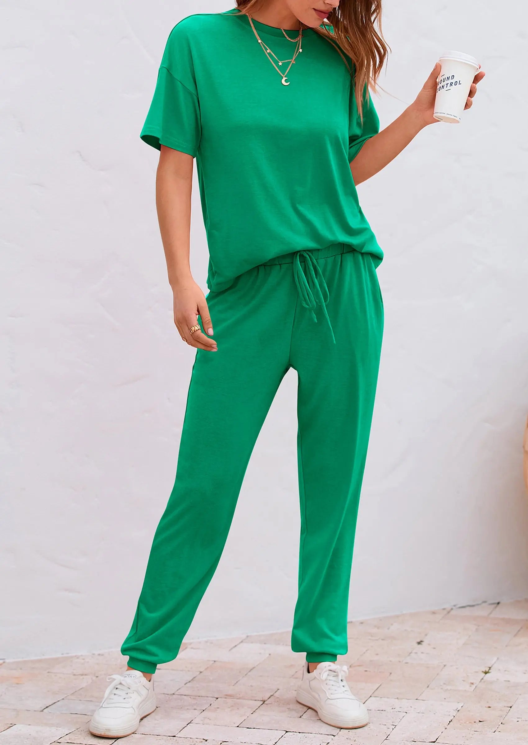 PRETTYGARDEN Women's Two Piece Lounge Sets Spring Summer Jogger Pants Vacation Outfits Travel Airplane Matching Clothes PRETTYGARDEN