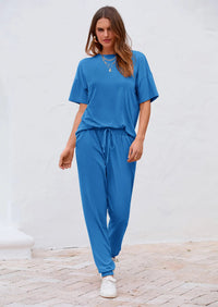 PRETTYGARDEN Women's Two Piece Lounge Sets Spring Summer Jogger Pants Vacation Outfits Travel Airplane Matching Clothes PRETTYGARDEN