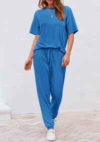 PRETTYGARDEN Women's Two Piece Lounge Sets Spring Summer Jogger Pants Vacation Outfits Travel Airplane Matching Clothes PRETTYGARDEN