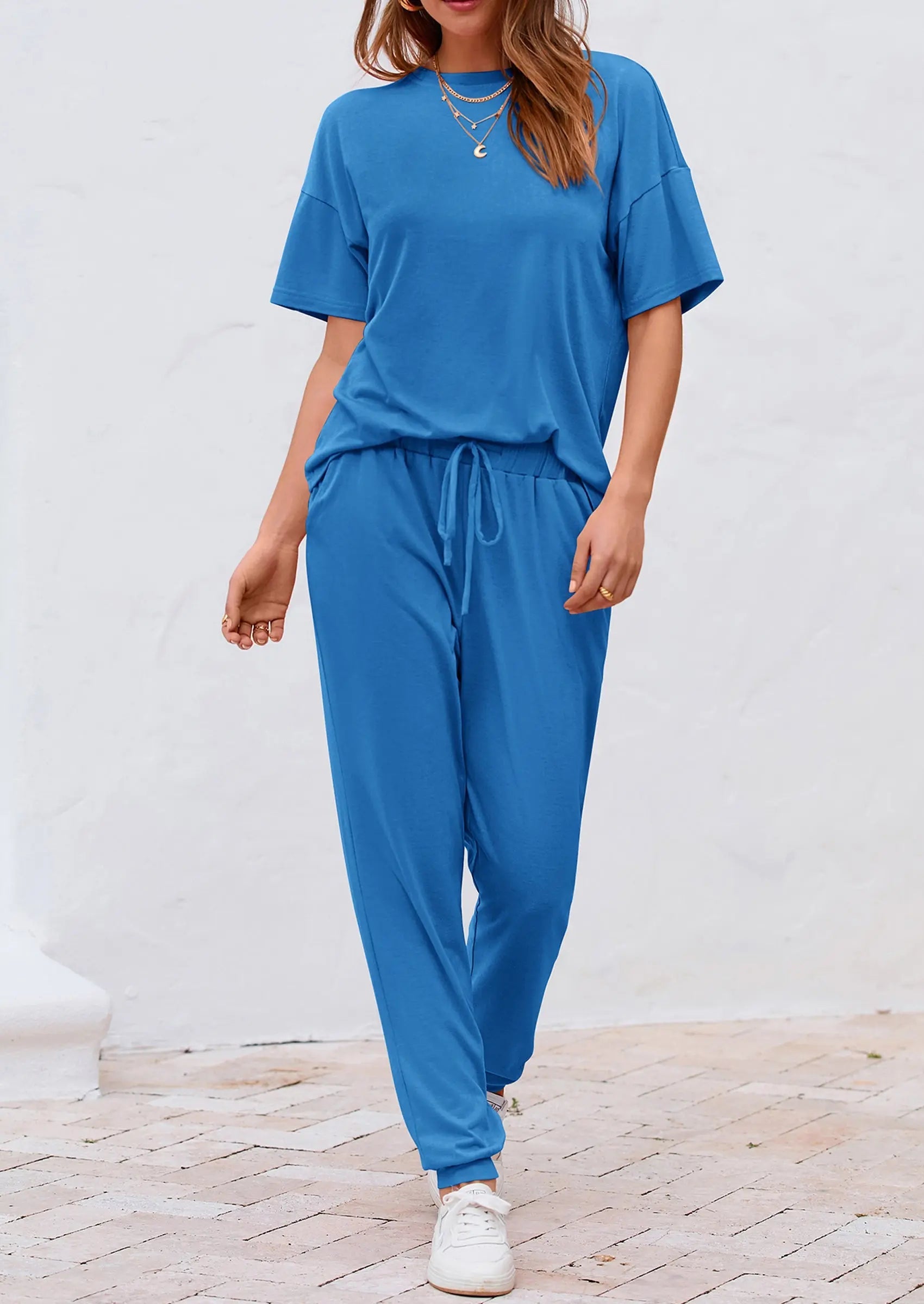 PRETTYGARDEN Women's Two Piece Lounge Sets Spring Summer Jogger Pants Vacation Outfits Travel Airplane Matching Clothes PRETTYGARDEN