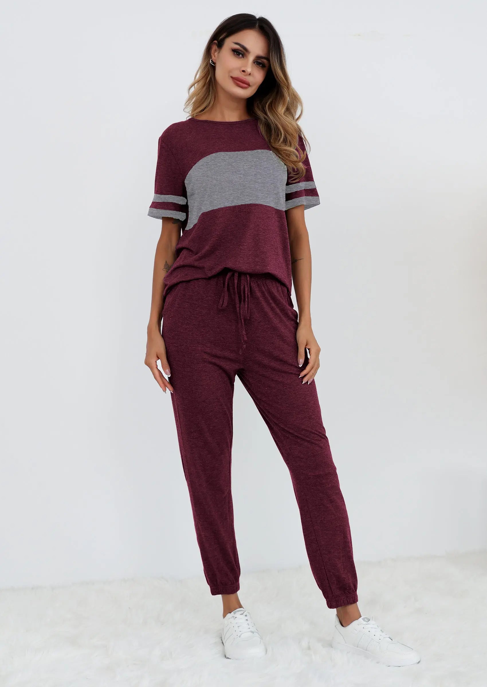 PRETTYGARDEN Women's Two Piece Lounge Sets Spring Summer Jogger Pants Vacation Outfits Travel Airplane Matching Clothes PRETTYGARDEN