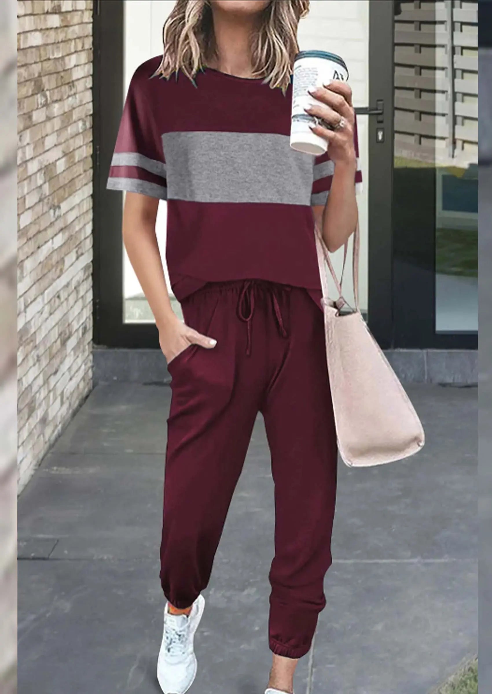 PRETTYGARDEN Women's Two Piece Lounge Sets Spring Summer Jogger Pants Vacation Outfits Travel Airplane Matching Clothes PRETTYGARDEN