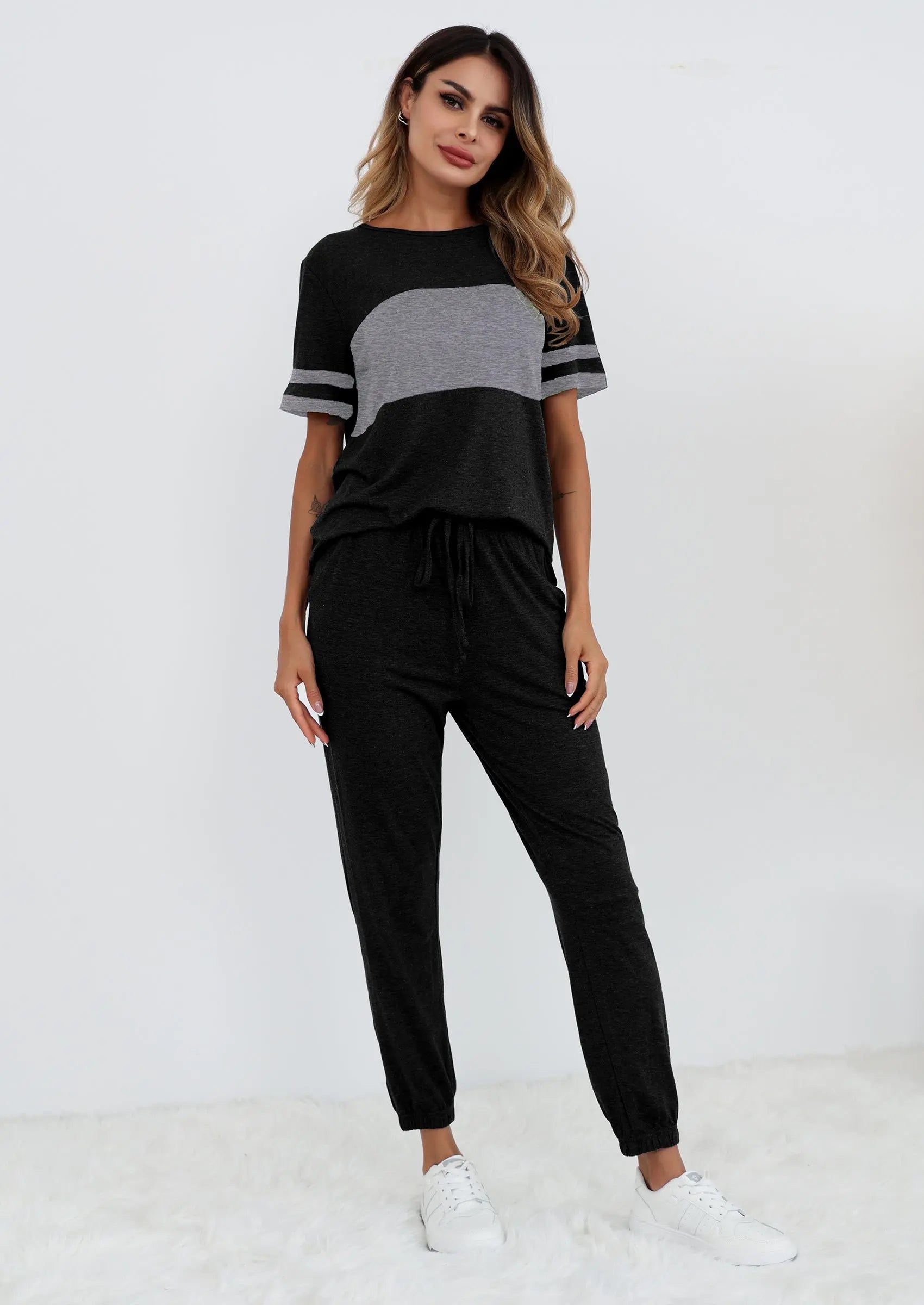 PRETTYGARDEN Women's Two Piece Lounge Sets Spring Summer Jogger Pants Vacation Outfits Travel Airplane Matching Clothes PRETTYGARDEN