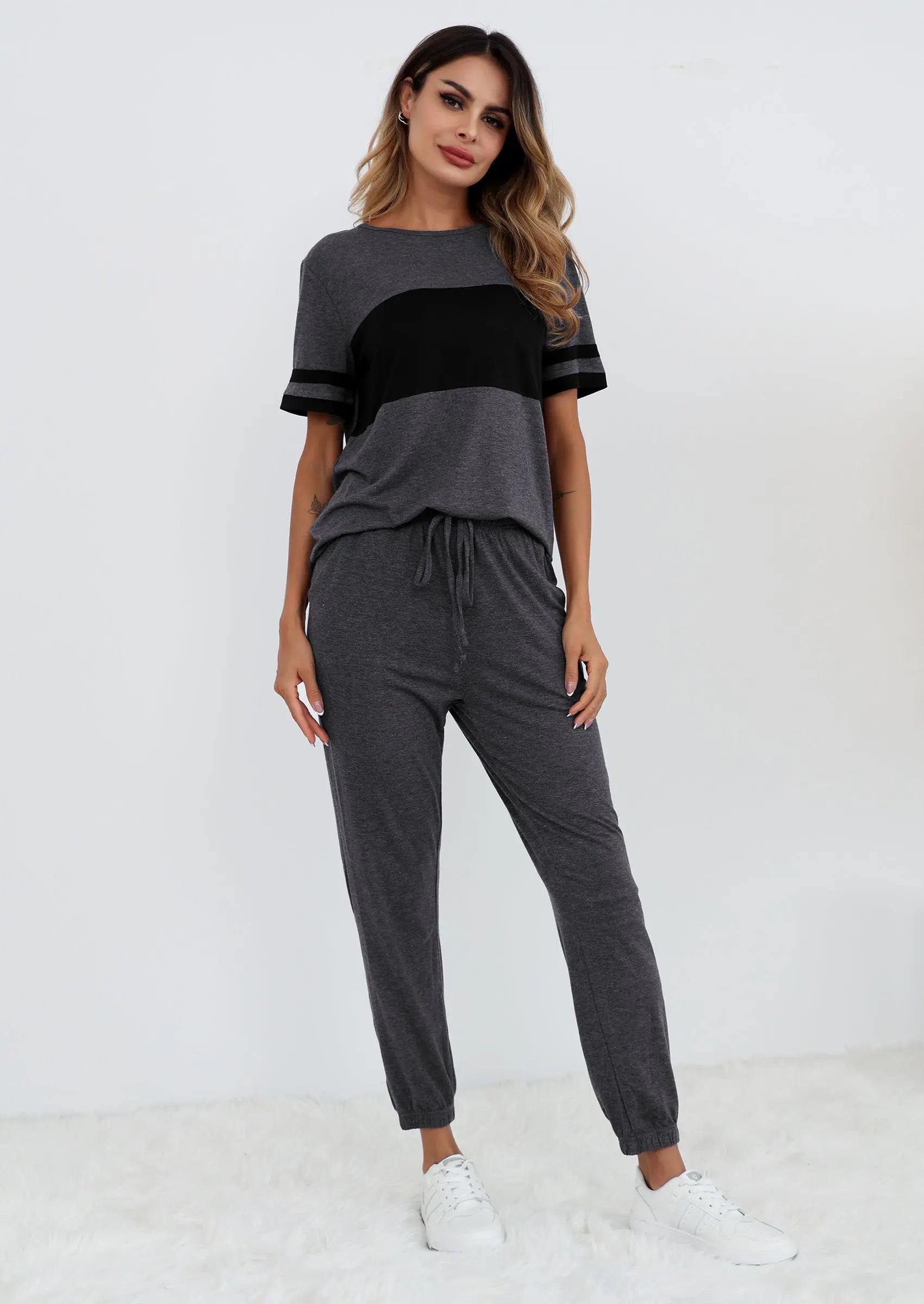 PRETTYGARDEN Women's Two Piece Lounge Sets Spring Summer Jogger Pants