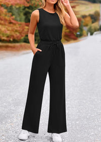 PRETTYGARDEN Womens Jumpsuits Summer Casual One Piece Outfits Sleeveless Wide Leg Long Pants Rompers PRETTYGARDEN