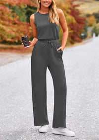 PRETTYGARDEN Womens Jumpsuits Summer Casual One Piece Outfits Sleeveless Wide Leg Long Pants Rompers PRETTYGARDEN
