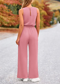 PRETTYGARDEN Womens Jumpsuits Summer Casual One Piece Outfits Sleeveless Wide Leg Long Pants Rompers PRETTYGARDEN