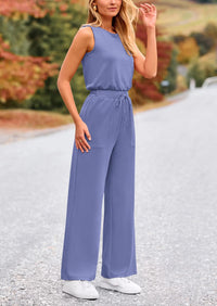PRETTYGARDEN Womens Jumpsuits Summer Casual One Piece Outfits Sleeveless Wide Leg Long Pants Rompers PRETTYGARDEN