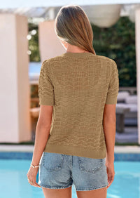 PRETTYGARDEN Summer Crochet Cardigan Sweaters for Women Cropped Button Short Sleeve Sweater Lightweight Knit Spring Tops PRETTYGARDEN