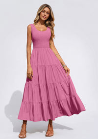 PRETTYGARDEN Women's 2026 Casual Loose Plain Maxi Sundress Smocked Tank Dress Sleeveless Summer Beach Tiered Long Dresses
