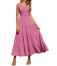 PRETTYGARDEN Women's 2026 Casual Loose Plain Maxi Sundress Smocked Tank Dress Sleeveless Summer Beach Tiered Long Dresses