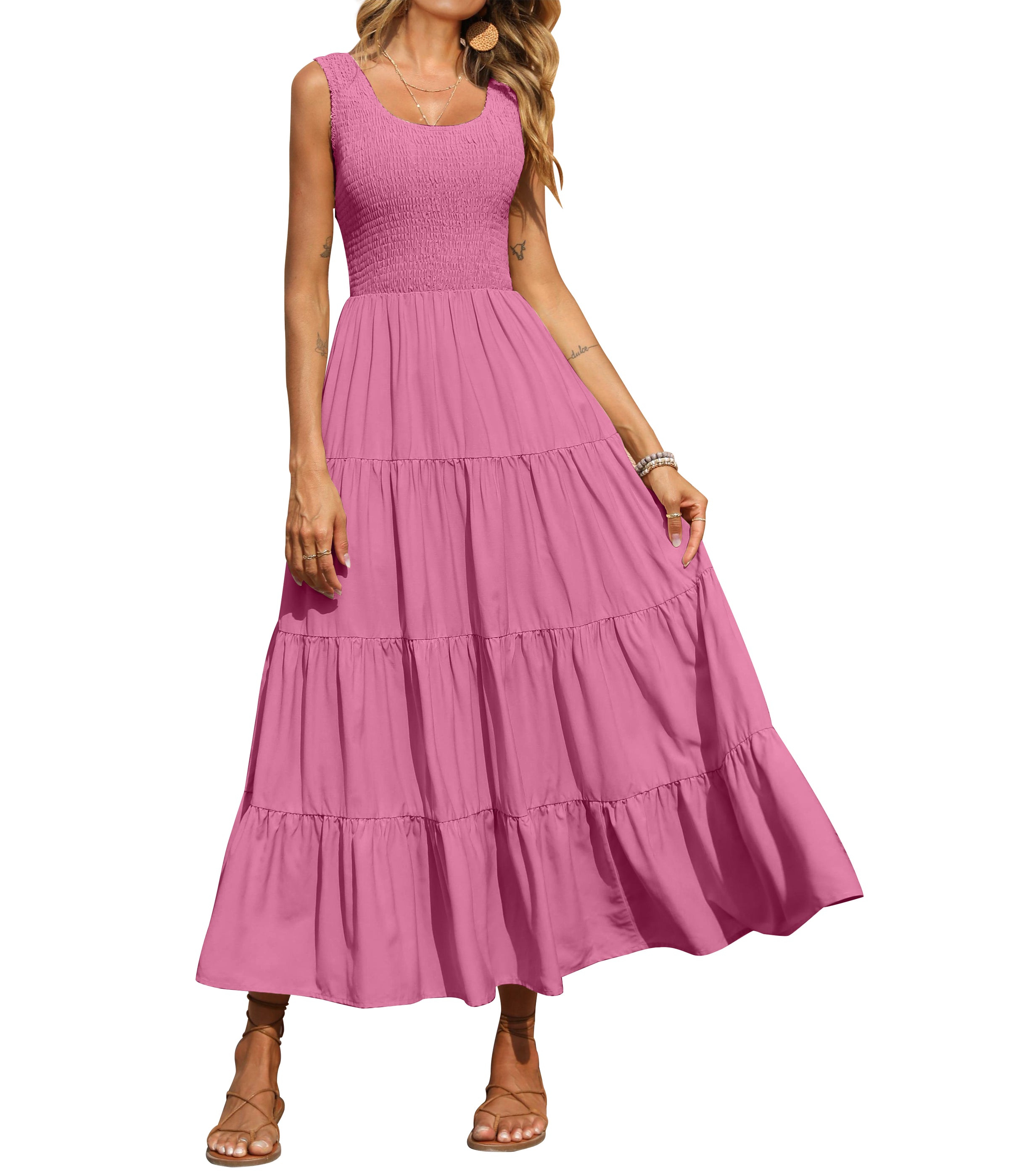 PRETTYGARDEN Women's 2026 Casual Loose Plain Maxi Sundress Smocked Tank Dress Sleeveless Summer Beach Tiered Long Dresses