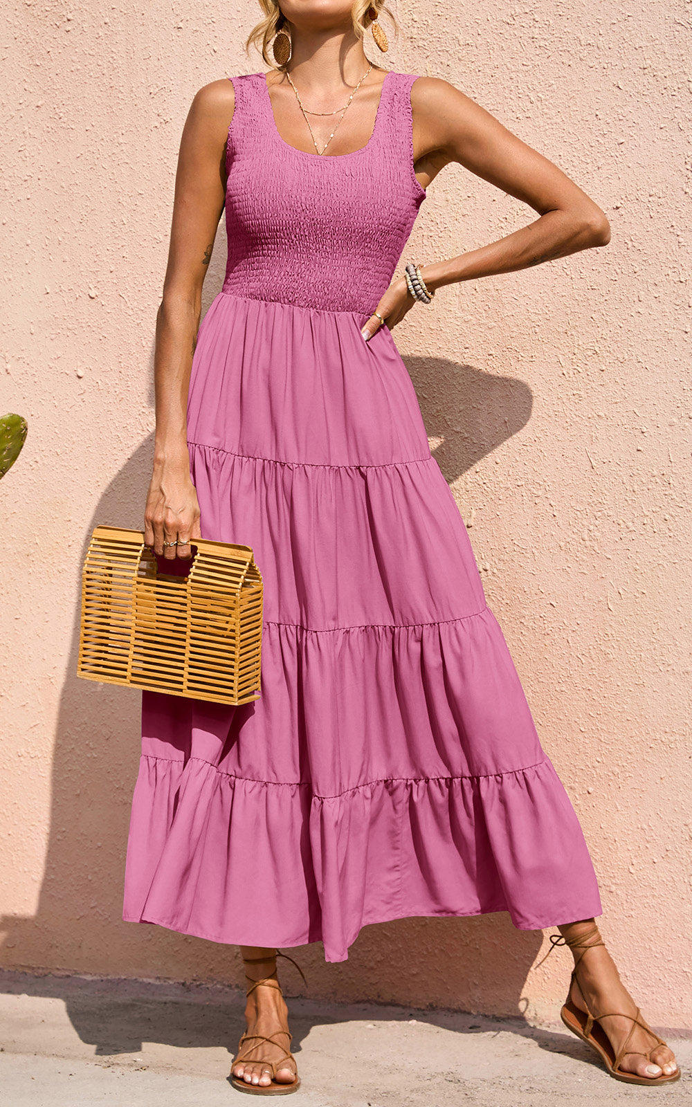 PRETTYGARDEN Women's 2026 Casual Loose Plain Maxi Sundress Smocked Tank Dress Sleeveless Summer Beach Tiered Long Dresses