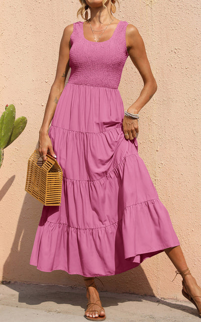 PRETTYGARDEN Women's 2026 Casual Loose Plain Maxi Sundress Smocked Tank Dress Sleeveless Summer Beach Tiered Long Dresses