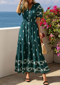 PRETTYGARDEN Womens Summer Boho Maxi Dress Trendy Short Sleeve V Neck Flowy Beach Floral Dresses with Pockets PRETTYGARDEN