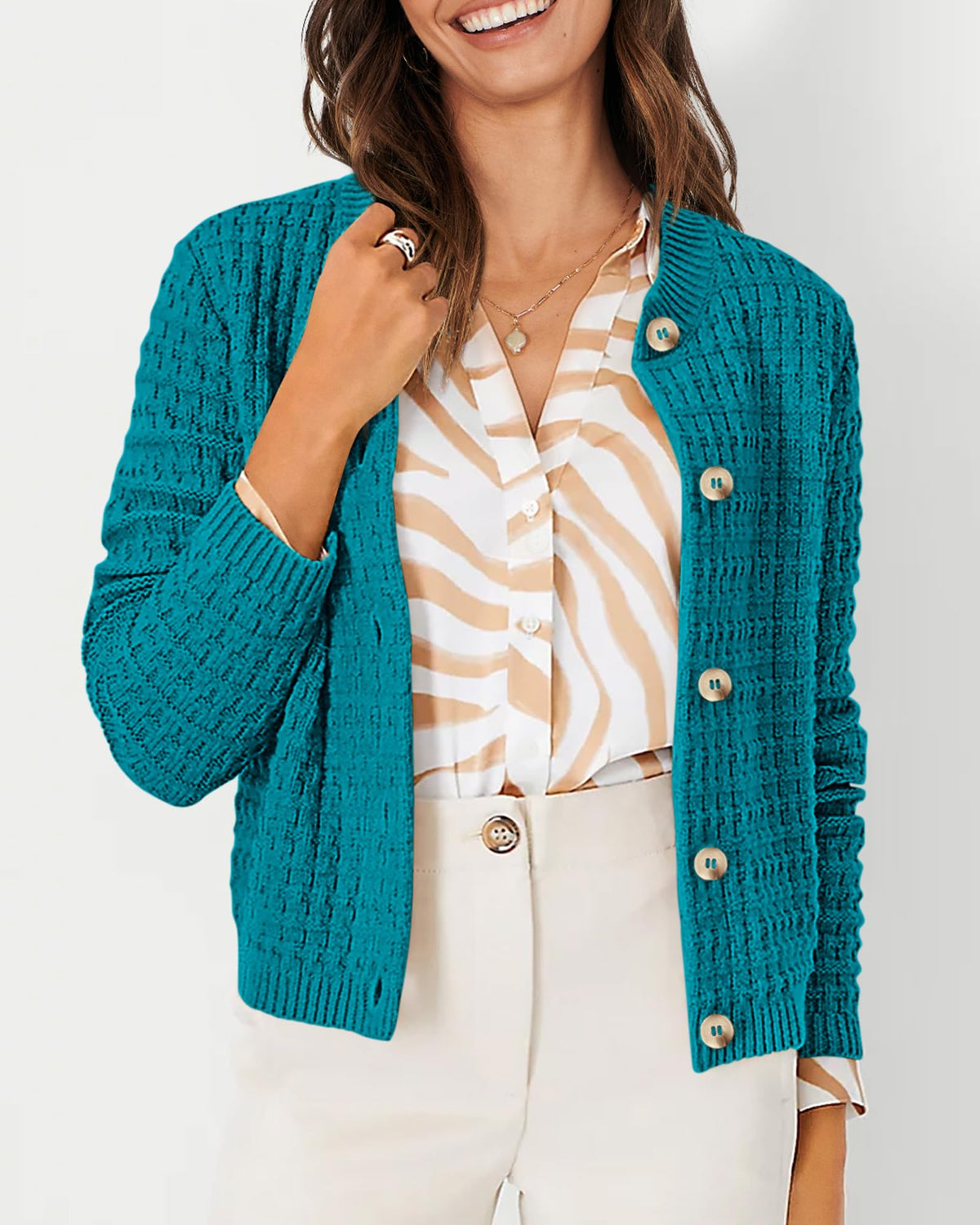 Knit Cardigan Long Sleeve Open Front Button Down Jacket