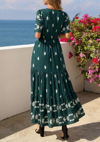 PRETTYGARDEN Womens Summer Boho Maxi Dress Trendy Short Sleeve V Neck Flowy Beach Floral Dresses with Pockets PRETTYGARDEN